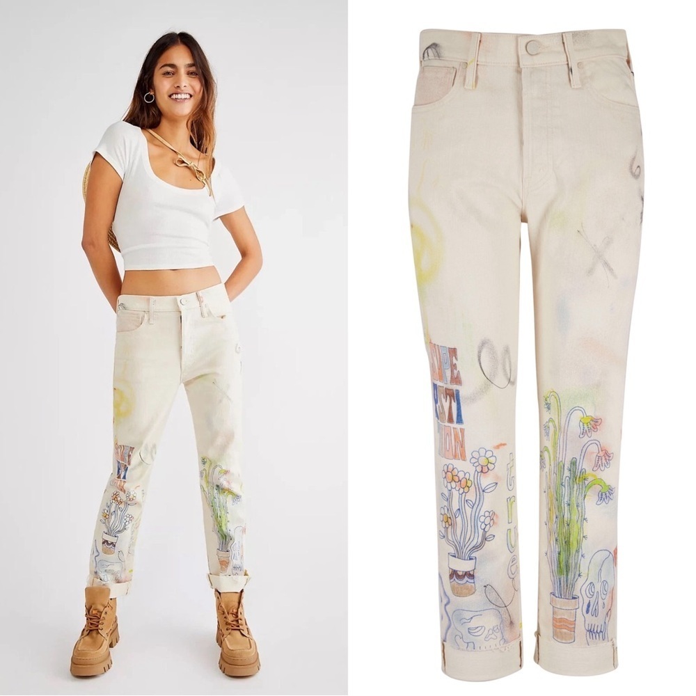 MOTHER • The Scrapper Cuff Ankle Fray in Superstition doodle graphic print art